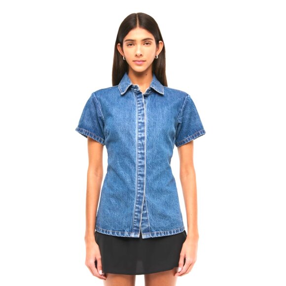 EUC Abercrombie & Fitch Snap Front Short-Sleeve Denim Shirt Size Medium - Picture 2 of 5